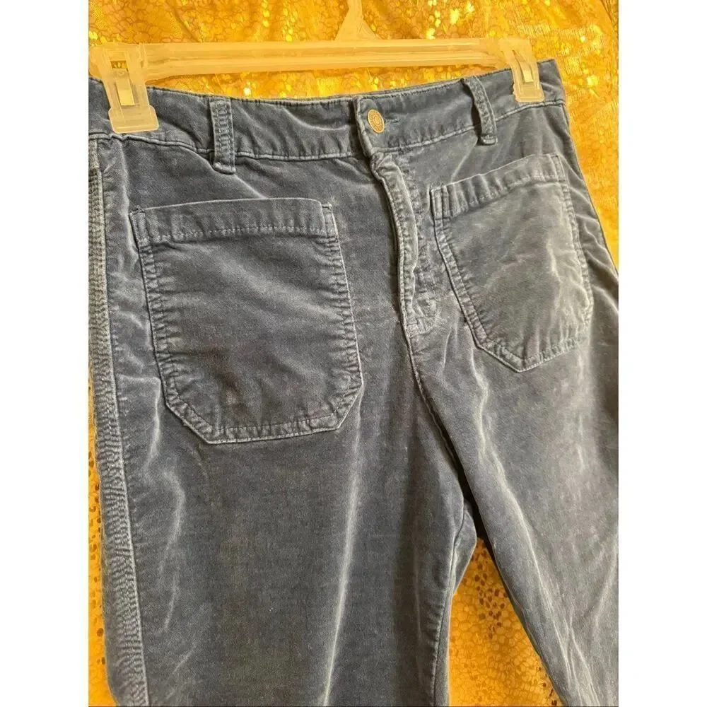 Free People High Time Velvet Kick Flare Crop Blue Pants Size 8